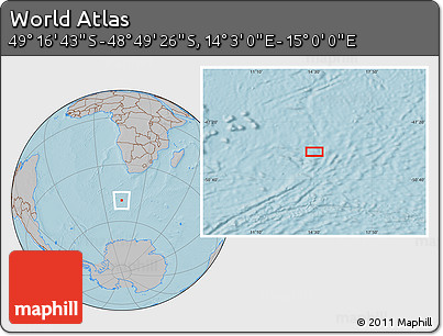 Gray Location Map of the Area around 49° 3' 5" S, 14° 31' 30" E, hill shading