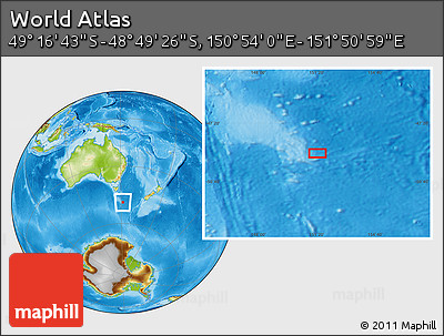 Physical Location Map of the Area around 49° 3' 5" S, 151° 22' 30" E