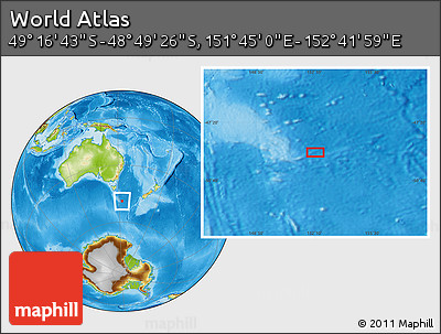 Physical Location Map of the Area around 49° 3' 5" S, 152° 13' 29" E