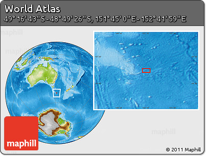 Physical Location Map of the Area around 49° 3' 5" S, 152° 13' 29" E