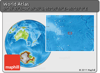 Physical Location Map of the Area around 49° 3' 5" S, 153° 4' 29" E