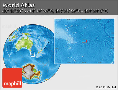Physical Location Map of the Area around 49° 3' 5" S, 153° 4' 29" E