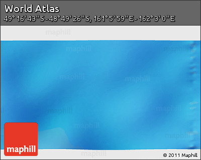 Physical 3D Map of the Area around 49° 3' 5" S, 161° 34' 29" E