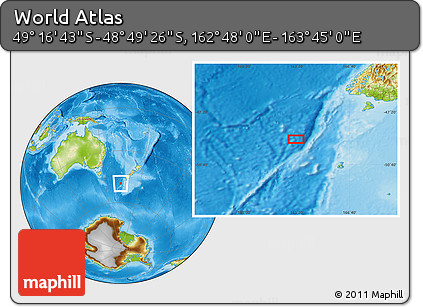 Physical Location Map of the Area around 49° 3' 5" S, 163° 16' 30" E