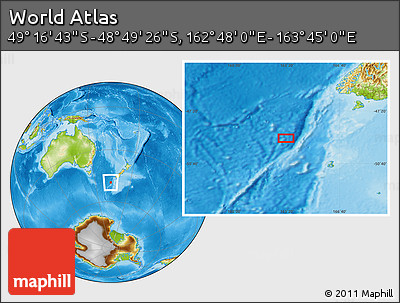 Physical Location Map of the Area around 49° 3' 5" S, 163° 16' 30" E