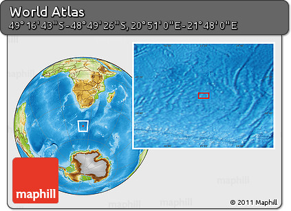 Physical Location Map of the Area around 49° 3' 5" S, 21° 19' 30" E