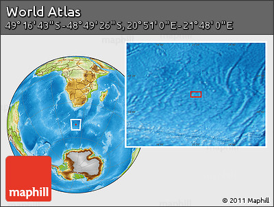 Physical Location Map of the Area around 49° 3' 5" S, 21° 19' 30" E