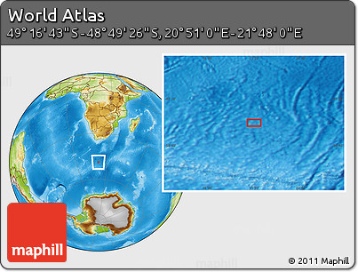Physical Location Map of the Area around 49° 3' 5" S, 21° 19' 30" E
