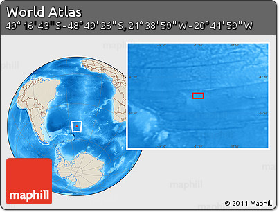 Shaded Relief Location Map of the Area around 49° 3' 5" S, 21° 10' 29" W