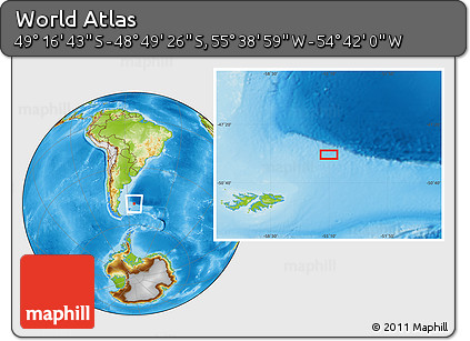 Physical Location Map of the Area around 49° 3' 5" S, 55° 10' 29" W