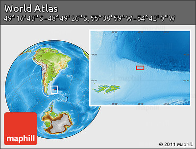 Physical Location Map of the Area around 49° 3' 5" S, 55° 10' 29" W