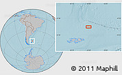 Gray Location Map of the area around 49° 3' 5" S, 56° 52' 30" W, hill shading