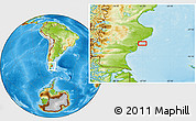 Physical Location Map of the area around 49° 3' 5" S, 67° 4' 29" W