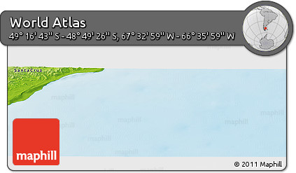 Physical Panoramic Map of the Area around 49° 3' 5" S, 67° 4' 29" W