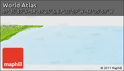 Physical Panoramic Map of the Area around 49° 3' 5" S, 67° 4' 29" W