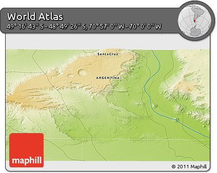 Physical 3D Map of the Area around 49° 3' 5" S, 70° 28' 29" W
