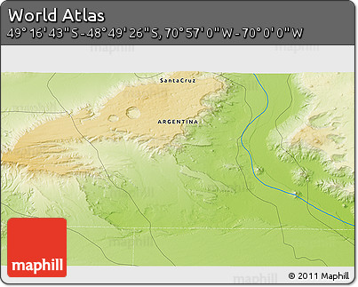 Physical 3D Map of the Area around 49° 3' 5" S, 70° 28' 29" W
