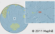 Savanna Style Location Map of the area around 49° 3' 5" S, 72° 19' 29" E, hill shading