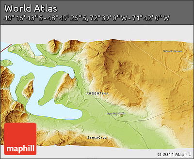 Physical 3D Map of the Area around 49° 3' 5" S, 72° 10' 30" W