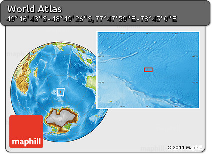 Physical Location Map of the Area around 49° 3' 5" S, 78° 16' 30" E