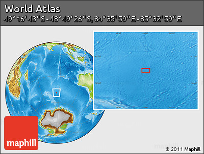 Physical Location Map of the Area around 49° 3' 5" S, 85° 4' 29" E