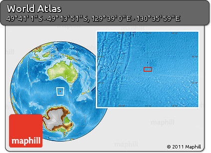 Physical Location Map of the Area around 49° 27' 26" S, 130° 7' 30" E