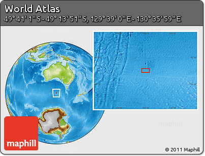 Physical Location Map of the Area around 49° 27' 26" S, 130° 7' 30" E