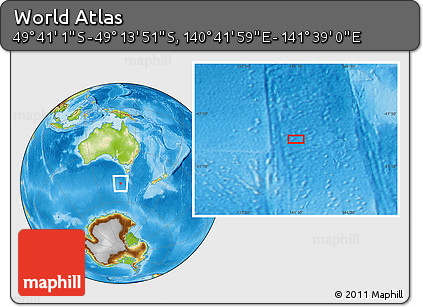 Physical Location Map of the Area around 49° 27' 26" S, 141° 10' 30" E