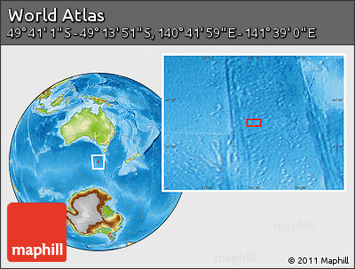 Physical Location Map of the Area around 49° 27' 26" S, 141° 10' 30" E