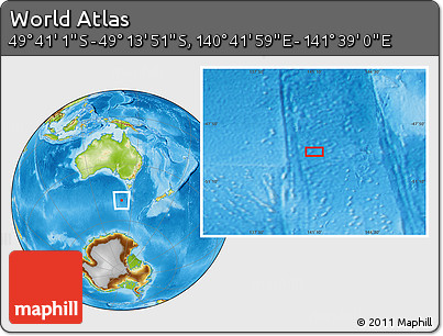 Physical Location Map of the Area around 49° 27' 26" S, 141° 10' 30" E
