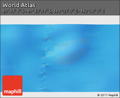 Physical 3D Map of the Area around 49° 27' 26" S, 142° 1' 30" E