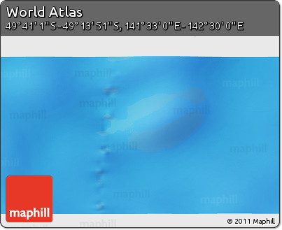 Physical 3D Map of the Area around 49° 27' 26" S, 142° 1' 30" E