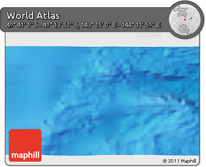 Physical 3D Map of the Area around 49° 27' 26" S, 143° 43' 29" E