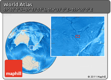Shaded Relief Location Map of the Area around 49° 27' 26" S, 159° 1' 30" E