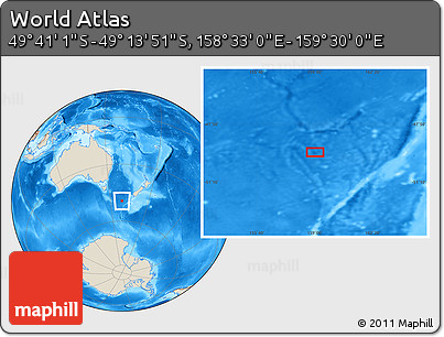 Shaded Relief Location Map of the Area around 49° 27' 26" S, 159° 1' 30" E