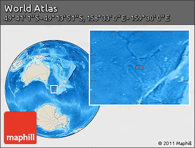 Shaded Relief Location Map of the Area around 49° 27' 26" S, 159° 1' 30" E