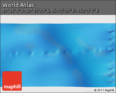 Physical 3D Map of the Area around 49° 27' 26" S, 161° 34' 29" E