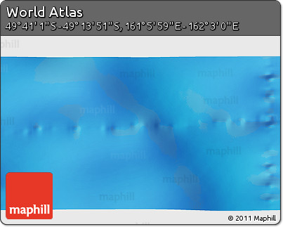 Physical 3D Map of the Area around 49° 27' 26" S, 161° 34' 29" E