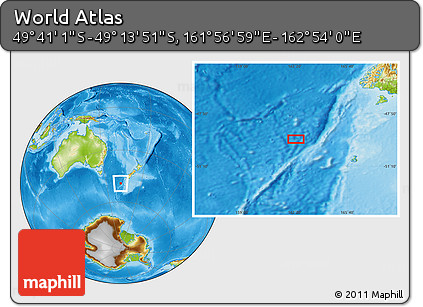 Physical Location Map of the Area around 49° 27' 26" S, 162° 25' 30" E