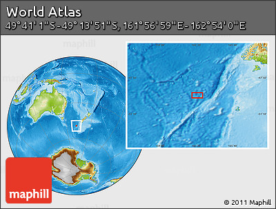 Physical Location Map of the Area around 49° 27' 26" S, 162° 25' 30" E
