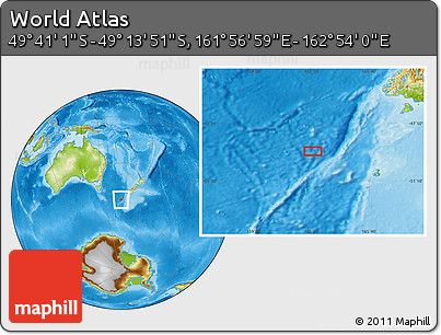 Physical Location Map of the Area around 49° 27' 26" S, 162° 25' 30" E