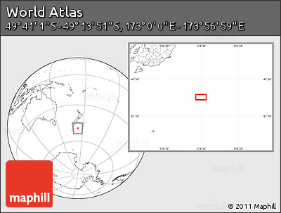 Blank Location Map of the Area around 49° 27' 26" S, 173° 28' 29" E