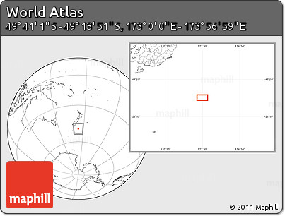 Blank Location Map of the Area around 49° 27' 26" S, 173° 28' 29" E