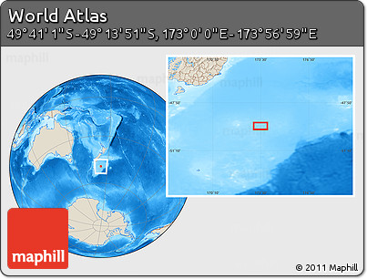 Shaded Relief Location Map of the Area around 49° 27' 26" S, 173° 28' 29" E