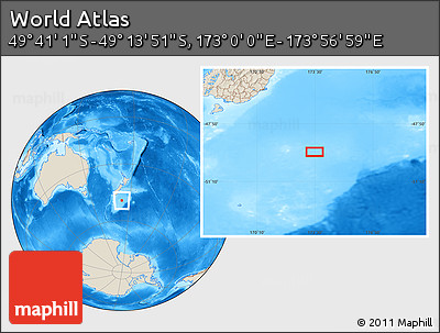 Shaded Relief Location Map of the Area around 49° 27' 26" S, 173° 28' 29" E