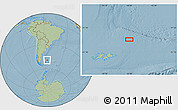 Savanna Style Location Map of the area around 49° 27' 26" S, 56° 1' 29" W, hill shading