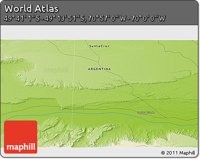 Physical 3D Map of the Area around 49° 27' 26" S, 70° 28' 29" W