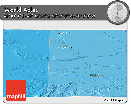 Political 3D Map of the Area around 49° 27' 26" S, 70° 28' 29" W