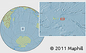 Savanna Style Location Map of the area around 49° 27' 26" S, 71° 28' 29" E, hill shading