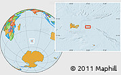Political Location Map of the area around 49° 27' 26" S, 72° 19' 29" E